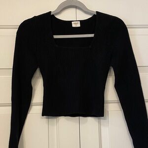 Black Ribbed Long Sleeve Top